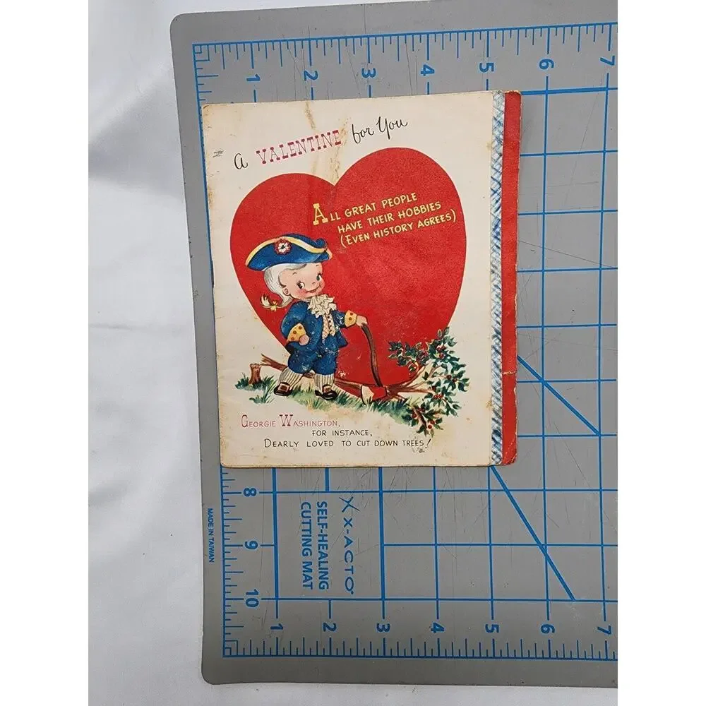 Vtg Valentine Card 1950's Am Greeting Card USA History Theme Famous Men 5 Pages